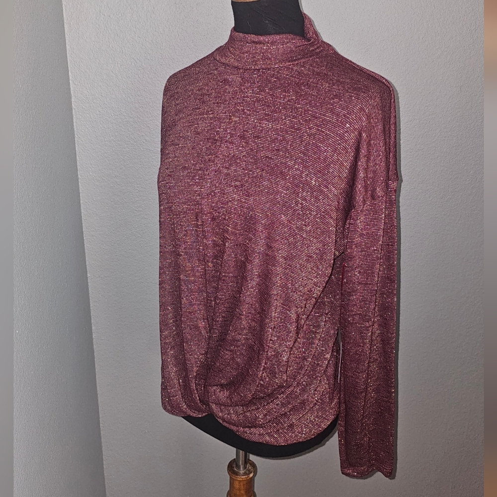 Deep mauve longsleeve mock neck blouse size Large